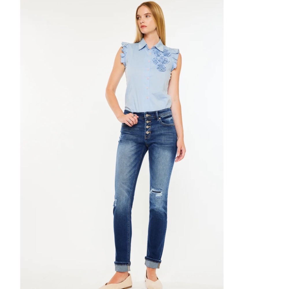 KanCan Skinny Jeans Womens 7/27 Blue Distressed High‎ Rise Button Fly KC8599M